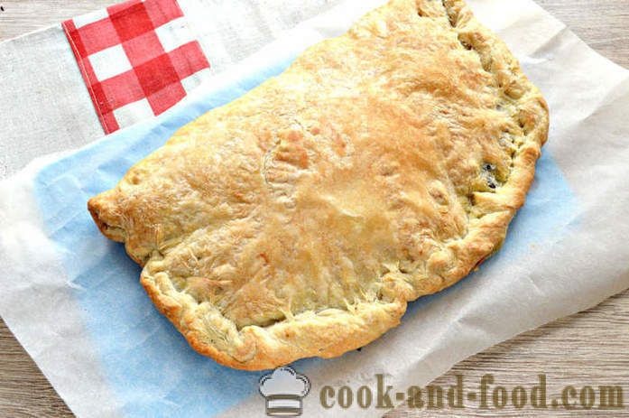 Pie mit Kohl und Pilzen im Blätterteig - wie man einen Kuchen ungesäuerten Teig Blätterteig zu kochen, einen Schritt für Schritt Rezept Fotos