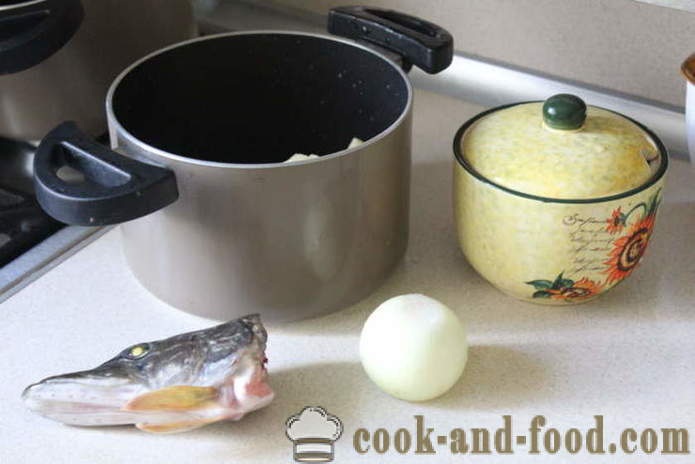 Fischsuppe mit Kopf Hecht gepeitscht - wie von einem Hecht Fischsuppe kochen schnell, Schritt für Schritt Rezept Fotos