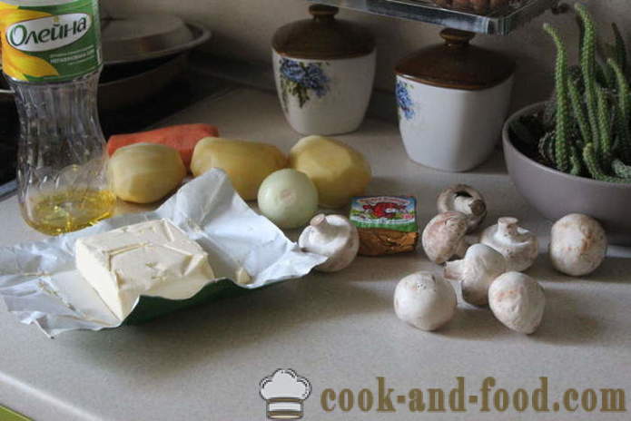 Pilzsuppe mit Käse - wie mit Pilzen Käsesuppe kochen ganz schnell schmackhaft, mit einem Schritt für Schritt Rezept Fotos