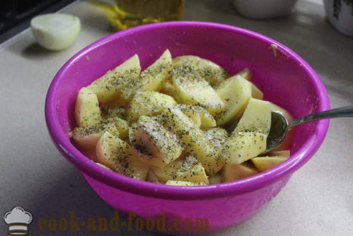 Gebackene Kartoffeln mit Honig und Senf in dem Ofen - wie köstlich die Kartoffeln in dem Loch, um zu kochen, Schritt für Schritt Rezept mit phot