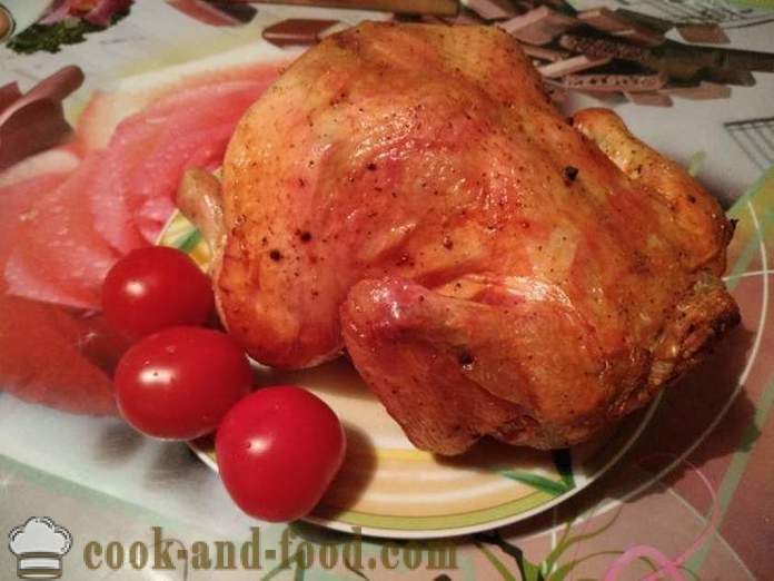 Gebackenes Huhn ganz auf der Bank - als köstliches gebackenes Huhn im Ofen insgesamt ein Schritt für Schritt Rezept Fotos