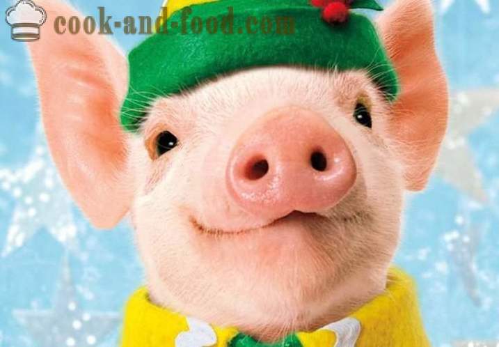 Neujahrsmenü auf dem Jahr des Schweins, oder Ebers, Rezepte mit Fotos - Was für das neue Jahr 2019 Jahr des Schweins vorzubereiten