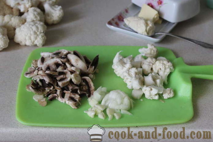 Cremesuppe mit Pilzen und Blumenkohl - wie die Suppe mit Pilzen zu kochen, einen Schritt für Schritt Rezept Fotos