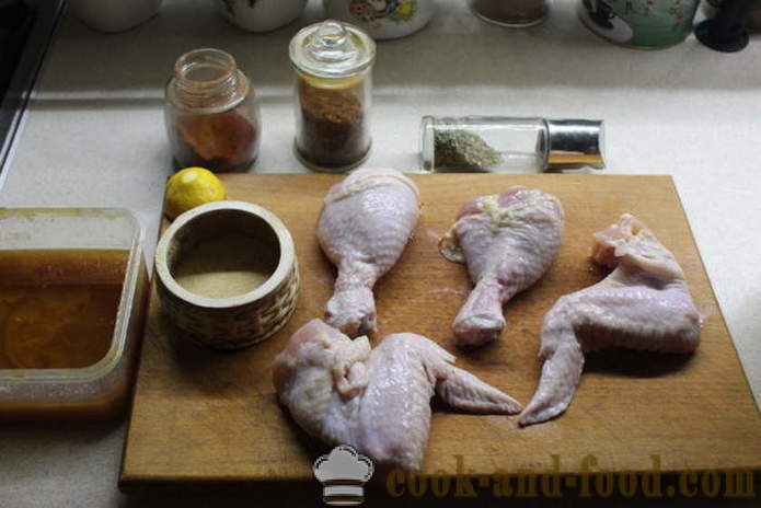 Mariniertes Huhn in Honig marinierte - wie das Huhn in der Marinade Honig mariniert und Gewürze, mit einem Schritt für Schritt Rezept Fotos