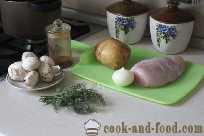 Rolled Hähnchenbrust gefüllt mit Pilzen und Kartoffeln - wie Rollen von Huhn zu machen, mit einem Schritt für Schritt Rezept Fotos