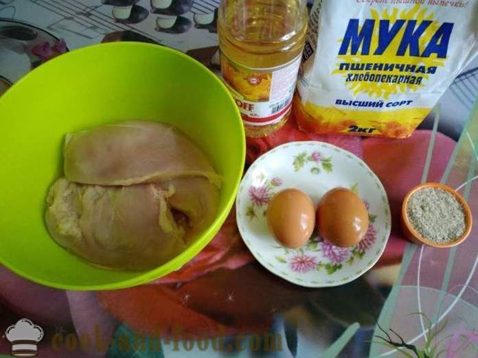 Köstliches Huhn Koteletts in der Pfanne - beide sind köstlich Koch Koteletts Hähnchenbrust im Teig, mit einem Schritt für Schritt Rezept Fotos