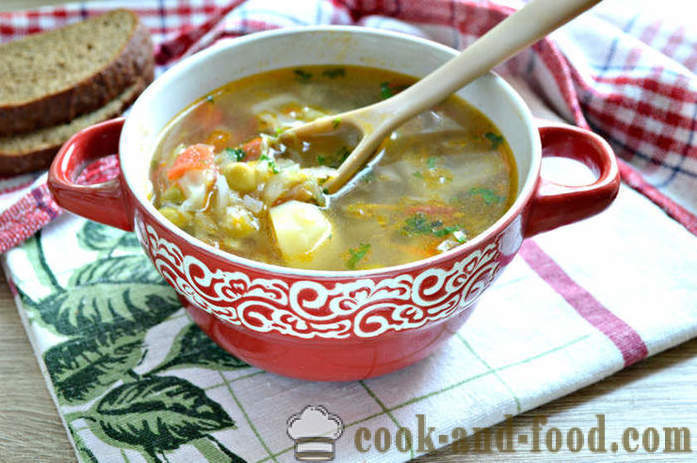 Suppe mit Erbsen aus der Dose und Kohl - wie Suppe zu kochen, mit Kohl und Erbsen, ein Schritt für Schritt Rezept Fotos