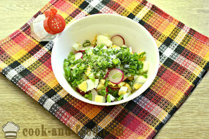 Salat mit Radieschen und Rhabarber - wie einen Salat von Rettich zu machen und Rhabarber, einen Schritt für Schritt Rezept Fotos