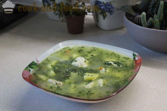 Spinatsuppe mit Sahne und Knödel - wie Suppe mit Spinat kochen gefror, Schritt für Schritt Rezept Fotos