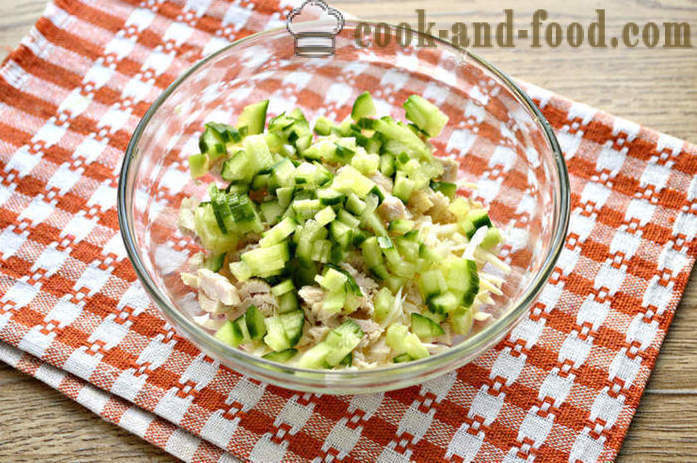 Salat mit Huhn und Käse - wie Hähnchen-Salat mit geschmolzenem Käse zu kochen, einen Schritt für Schritt Rezept mit Fotos und Videos