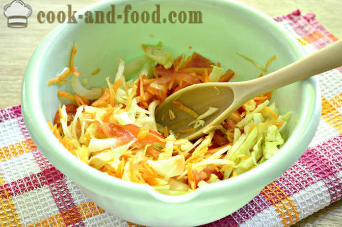 Schritt für Schritt Rezept Foto köstlichen Salat aus frischem Kohl und Karotten - wie man ein leckeres Salat von jungem Kohl und Karotten kochen