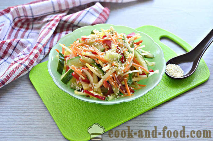 Frischgemüsesalat mit Sesam - wie einen Salat mit Sesam zu machen und Gemüse, mit einem Schritt für Schritt Rezept Fotos