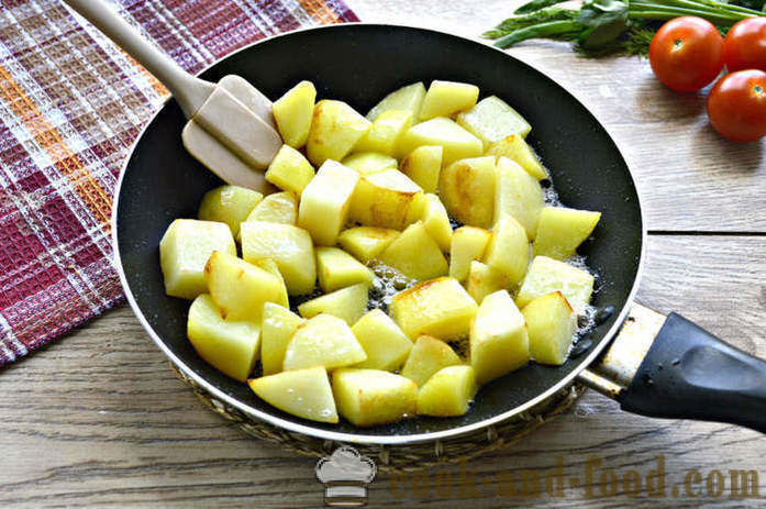Kartoffeln geschmort mit Fleisch und Gemüse - wie in einer Pfanne leckere Kartoffeln zu kochen, einen Schritt für Schritt Rezept Fotos