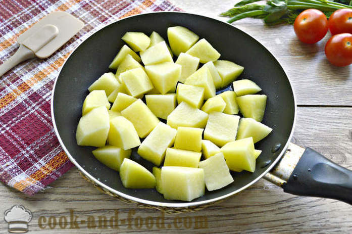 Kartoffeln geschmort mit Fleisch und Gemüse - wie in einer Pfanne leckere Kartoffeln zu kochen, einen Schritt für Schritt Rezept Fotos