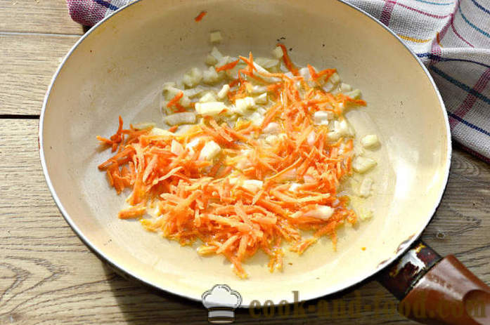 Tasty Füllung Reis mit Hühnerfleisch, Zwiebeln und Karotten - wie ein Huhn Füllung für Kuchen und Torten zu kochen, einen Schritt für Schritt Rezept Fotos