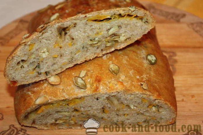 Vollkornbrot mit Sonnenblumenkernen aus einem Kürbis - wie Brot aus Vollkornmehl in dem Ofen, mit einem Schritt für Schritt Rezept Fotos zu machen