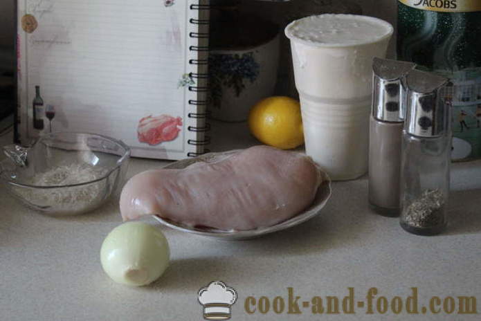 Frikadellen aus gehacktem Huhn mit Reis und Sauerrahm-Sauce - wie Frikadellen aus Hackfleisch Huhn und Reis zu kochen, mit einem Schritt für Schritt Rezept Fotos