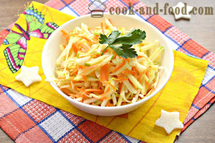 Salat von Rettich und Karotten, Apfel und Kohl - wie ein Salat von Rettich vorzubereiten und Butter, mit einem Schritt für Schritt Rezept Fotos