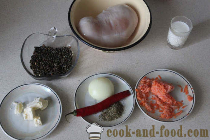 Lentil Pilaf mit Huhn in Milch - wie köstlich die Linsen mit Huhn zu kochen, einen Schritt für Schritt Rezept Fotos