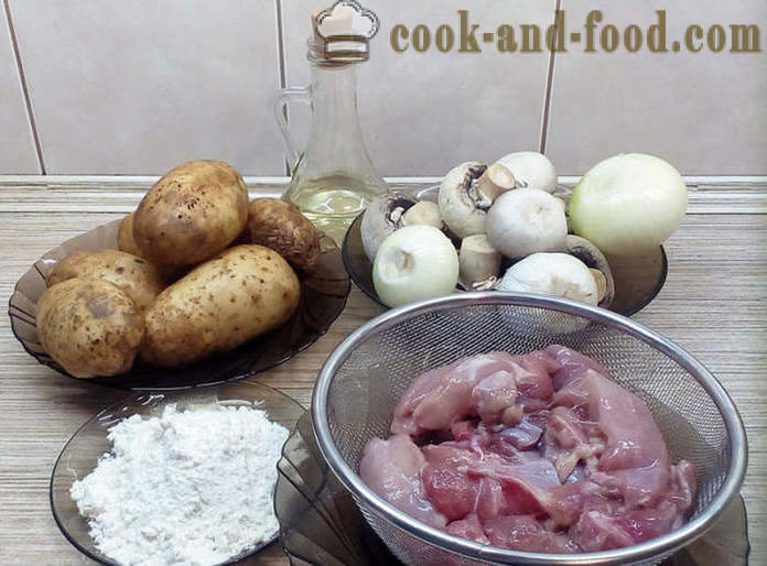 Leckere Braten mit Kartoffeln im Ofen - wie einen Braten kochen mit Kartoffeln, Fleisch und Pilze, Schritt für Schritt Rezept Fotos