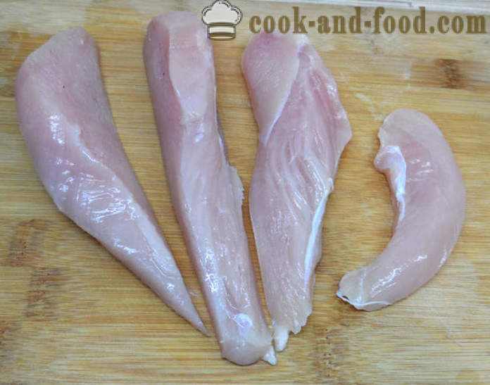 Ungekocht riss Hühnerbrust zu Hause - wie gewichst Huhn zu Hause machen, Schritt für Schritt Rezept Fotos