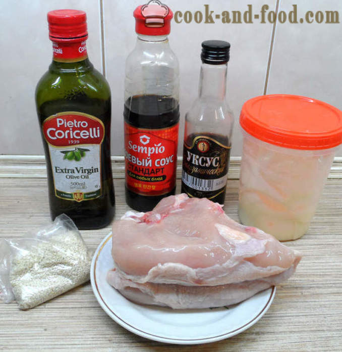 Köstliches Huhn mit Sesam und Sojasauce - sowohl leckere Hähnchen in dem Ofen zu kochen, mit einem Schritt für Schritt Rezept Fotos