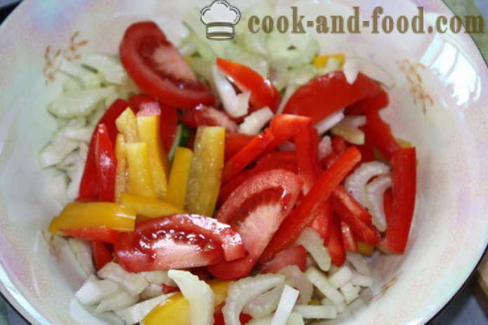 Salat mit Gemüse und Mozzarella - wie einen Salat mit Gemüse zu machen und Käse, mit einem Schritt für Schritt Rezept Fotos