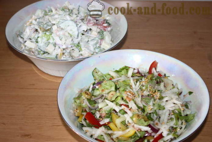 Salat mit Gemüse und Mozzarella - wie einen Salat mit Gemüse zu machen und Käse, mit einem Schritt für Schritt Rezept Fotos