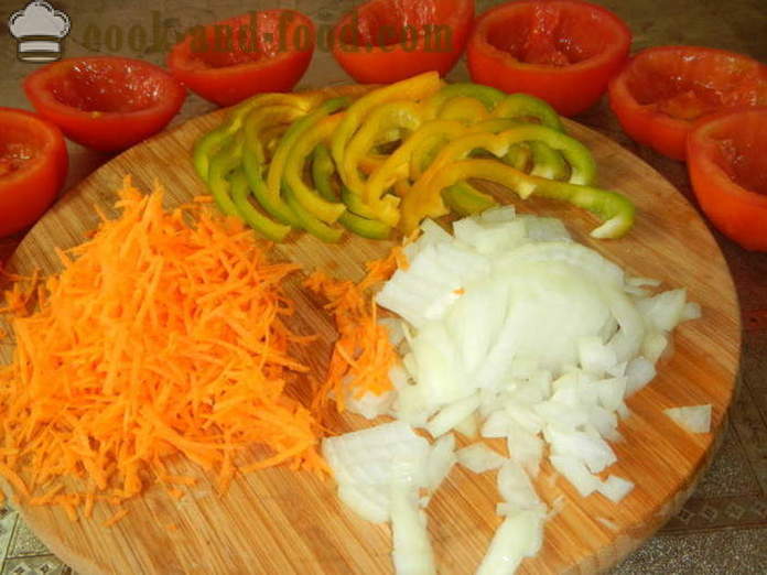Tomaten mit Hackfleisch in dem Ofen gestopft - wie man gefüllte Tomaten zu machen, einen Schritt für Schritt Rezept Fotos