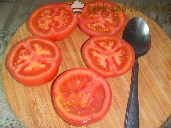Tomaten mit Hackfleisch in dem Ofen gestopft - wie man gefüllte Tomaten zu machen, einen Schritt für Schritt Rezept Fotos
