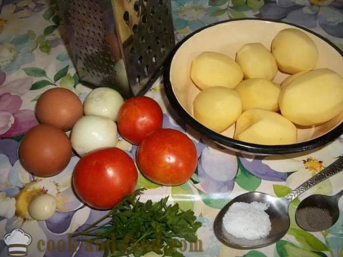 Pfannkuchen aus Kartoffeln mit Tomaten - wie Kartoffelpfannkuchen zu machen, mit einem Schritt für Schritt Rezept Fotos