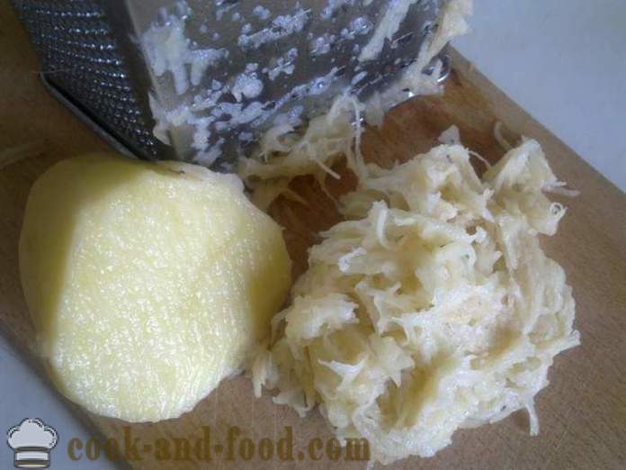 Casserole geriebene roher Kartoffeln mit Käse und Knoblauch - wie man einen leckeren Auflauf mit Kartoffeln im Ofen zu kochen, mit einem Schritt für Schritt Rezept Fotos