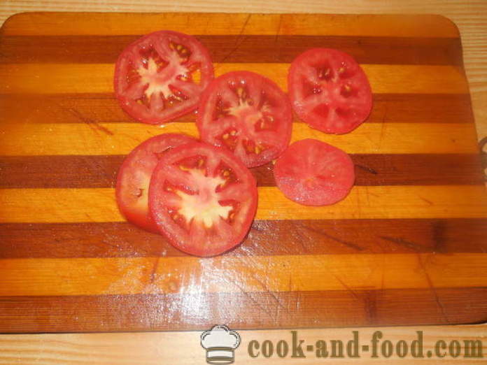 Fleisch mit Tomaten und Käse im Ofen - wie in dem Ofen saftiges Fleisch zu kochen, mit einem Schritt für Schritt Rezept Fotos