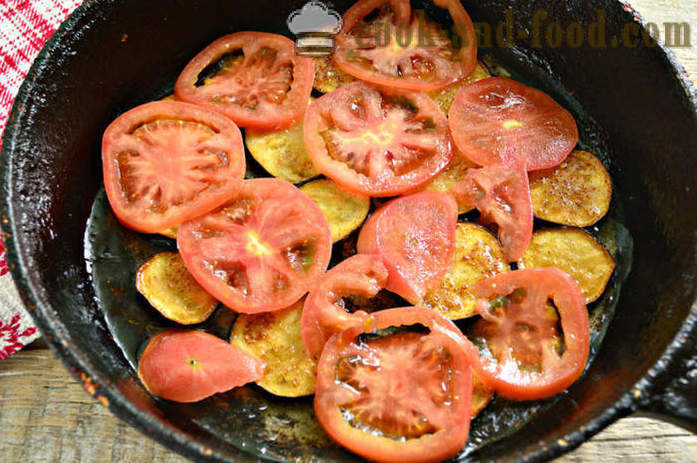 Omelett mit Auberginen und Tomaten - wie gebratene Auberginen mit Eiern und Tomaten vorbereiten, einen Schritt für Schritt Rezept Fotos