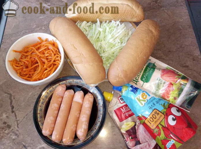 Leckere Hot Dogs mit Wurst und Gemüse - wie einen Hot Dog zu Hause zu machen, Schritt für Schritt Rezept Fotos