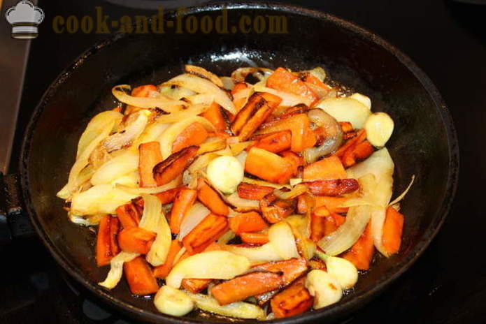 Lammeintopf mit Zwiebeln, Karotten und Knoblauch - wie man einen leckeren Eintopf aus Lamm kochen, einen Schritt für Schritt Rezept Fotos