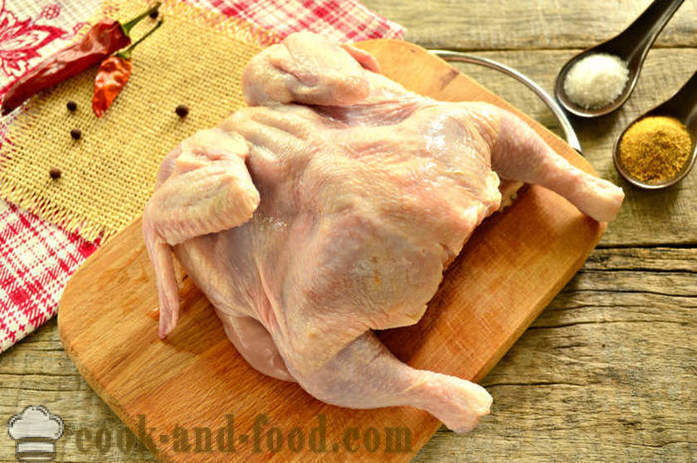 Ganze Hähnchen in dem Ofen in Folie gebacken - wie ein Huhn im Ofen in Folie zu kochen, mit einem Schritt für Schritt Rezept Fotos
