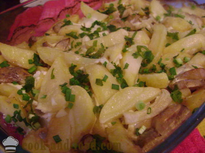Kartoffeln im Ofen gebacken mit Pilzen und saurer Sahne - wie köstlich gebackene Kartoffeln im Ofen, mit einem Schritt für Schritt Rezept Fotos
