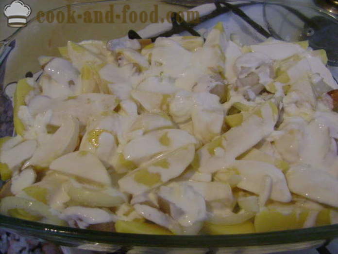 Kartoffeln im Ofen gebacken mit Pilzen und saurer Sahne - wie köstlich gebackene Kartoffeln im Ofen, mit einem Schritt für Schritt Rezept Fotos