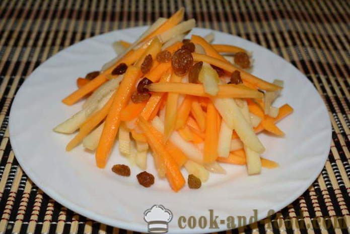 Kürbissalat mit Äpfeln und Rosinen mit Orangensauce - wie Kürbissalat mit Äpfeln zu kochen, einen Schritt für Schritt Rezept Fotos