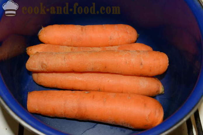 Wie Karottensalat und russischen Salat zu kochen - wie die Möhren in einem Topf zum Kochen, mit einem Schritt für Schritt Rezept Fotos