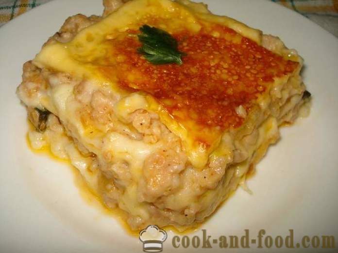 Schnelle Lasagna mit gehacktem Huhn ohne Test - wie Lasagne zu kochen, ohne den Test, Schritt für Schritt Rezept Fotos