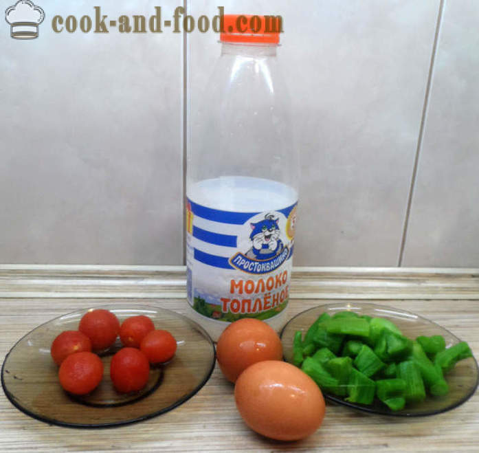 Dampf Omelett in multivarka mit Milch und Gemüse - wie für ein paar Rühreier zu kochen, mit einem Schritt für Schritt Rezept Fotos