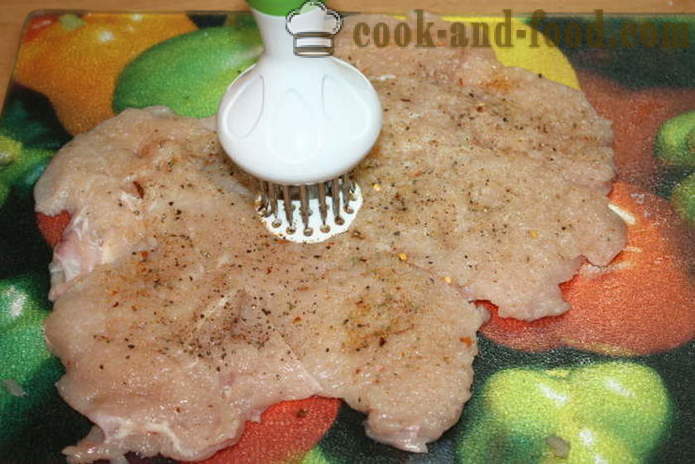 Meatloaf Hähnchenbrust mit Pilzen und Hackfleisch in dem Ofen gestopft - wie ein Hackbraten zu Hause, Schritt für Schritt Rezept Fotos kochen