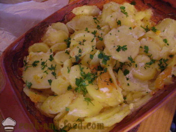 Gebackene Kartoffeln mit Kürbis und Sahne - wie Kartoffeln im Ofen mit Kürbis zu kochen, mit einem Schritt für Schritt Rezept Fotos
