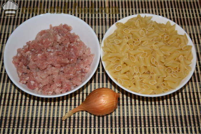 Pasta nautische mit Hackfleisch in der Pfanne - wie Nudeln kochen nautischen mit Hackfleisch, einen Schritt für Schritt Rezept Fotos