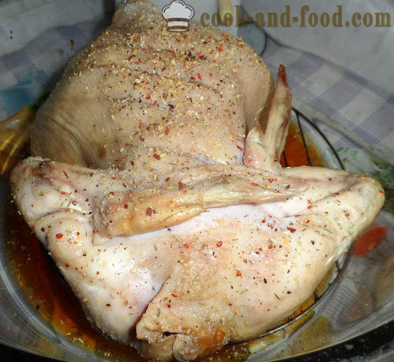 Huhn gebacken mit Äpfeln in Aerogrill - wie Huhn ganz backen, Schritt für Schritt Rezept Fotos