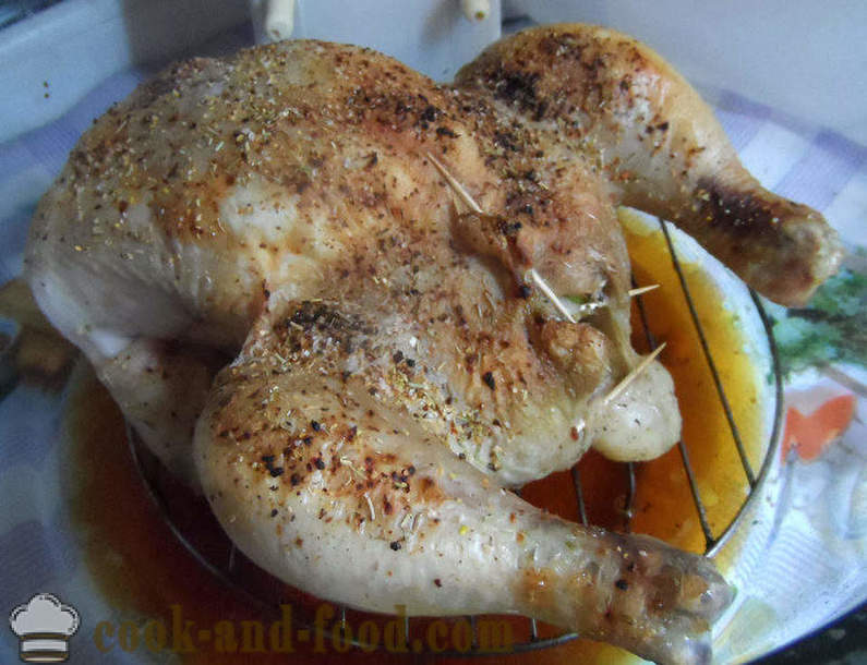 Huhn gebacken mit Äpfeln in Aerogrill - wie Huhn ganz backen, Schritt für Schritt Rezept Fotos