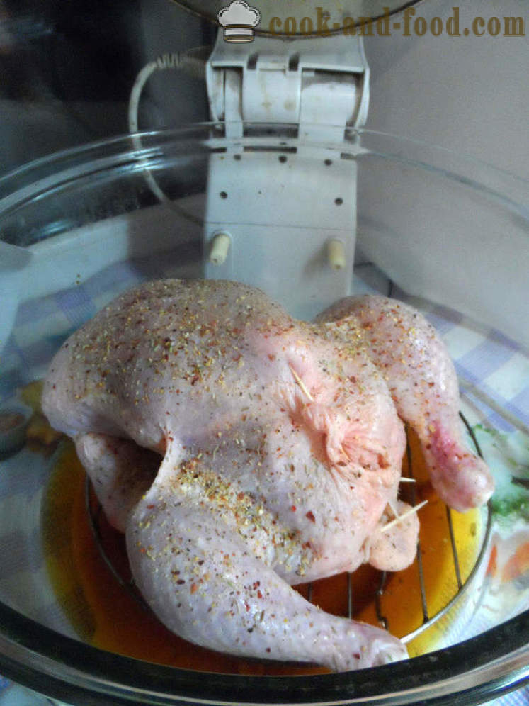 Huhn gebacken mit Äpfeln in Aerogrill - wie Huhn ganz backen, Schritt für Schritt Rezept Fotos