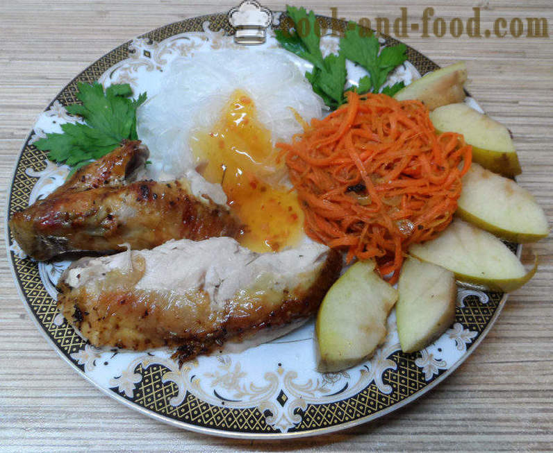 Huhn gebacken mit Äpfeln in Aerogrill - wie Huhn ganz backen, Schritt für Schritt Rezept Fotos